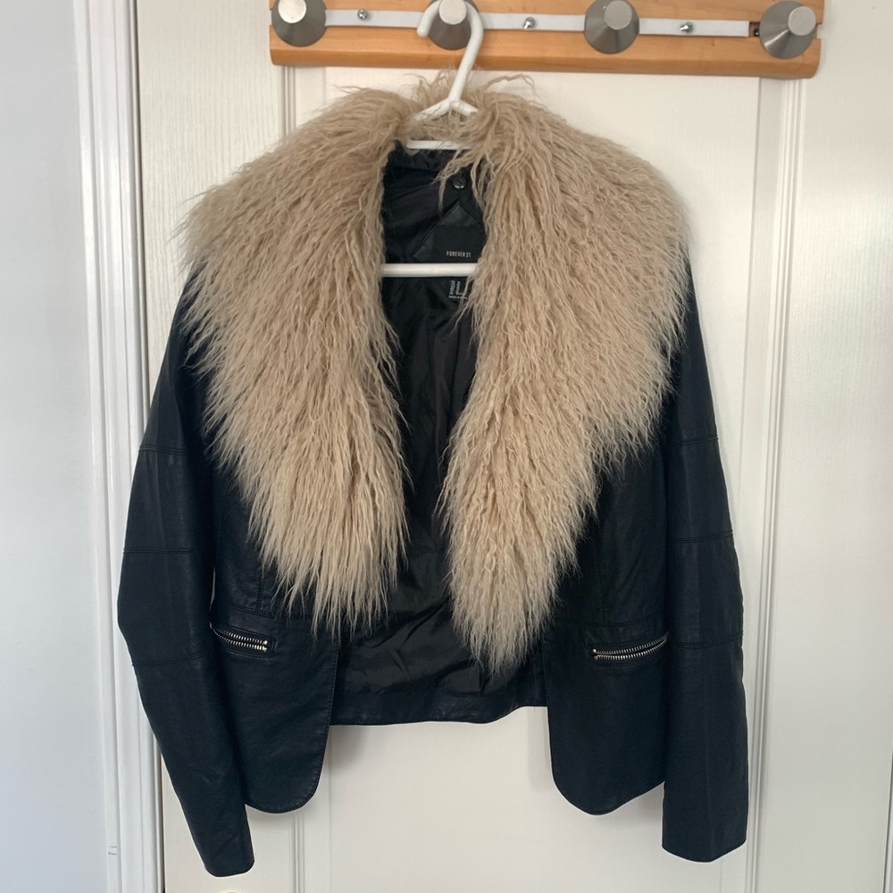 Leather Jacket w/ Fur Trim